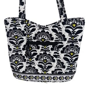 Vera Bradley Boho Fanfare Quilted Cotton Tote Bag Black White Yellow Floral